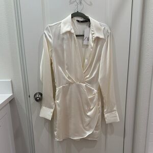 Zara Cream Satin Mini Dress